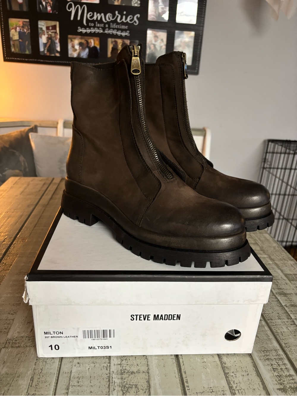 Steve Madden Womens Milton Brown Leather Zip Front Boots